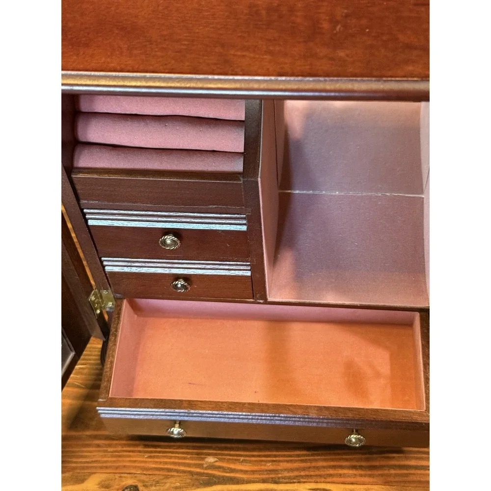 Vintage Powell Jewelry Armoire Magnetic-Close Doors Mirror Drawers 13
